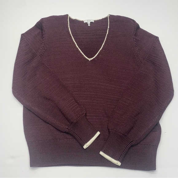 Reiss Women’s Burgundy V-Neck Sweater with white trim XL shoulder pads - Picture 15 of 15